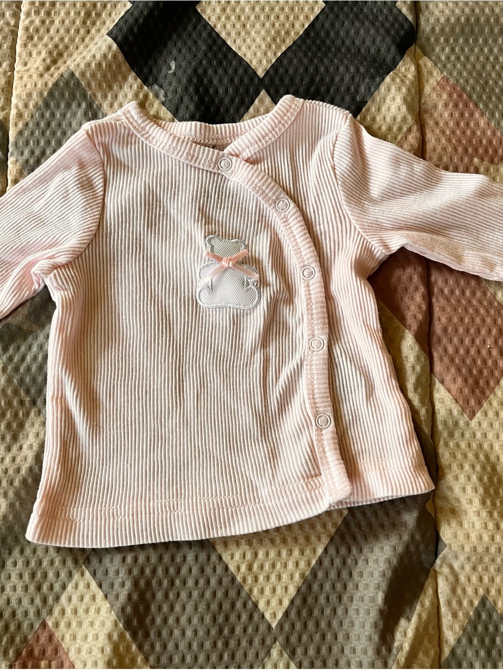 Baby Pink Ribbed Button-Front Wrap Top